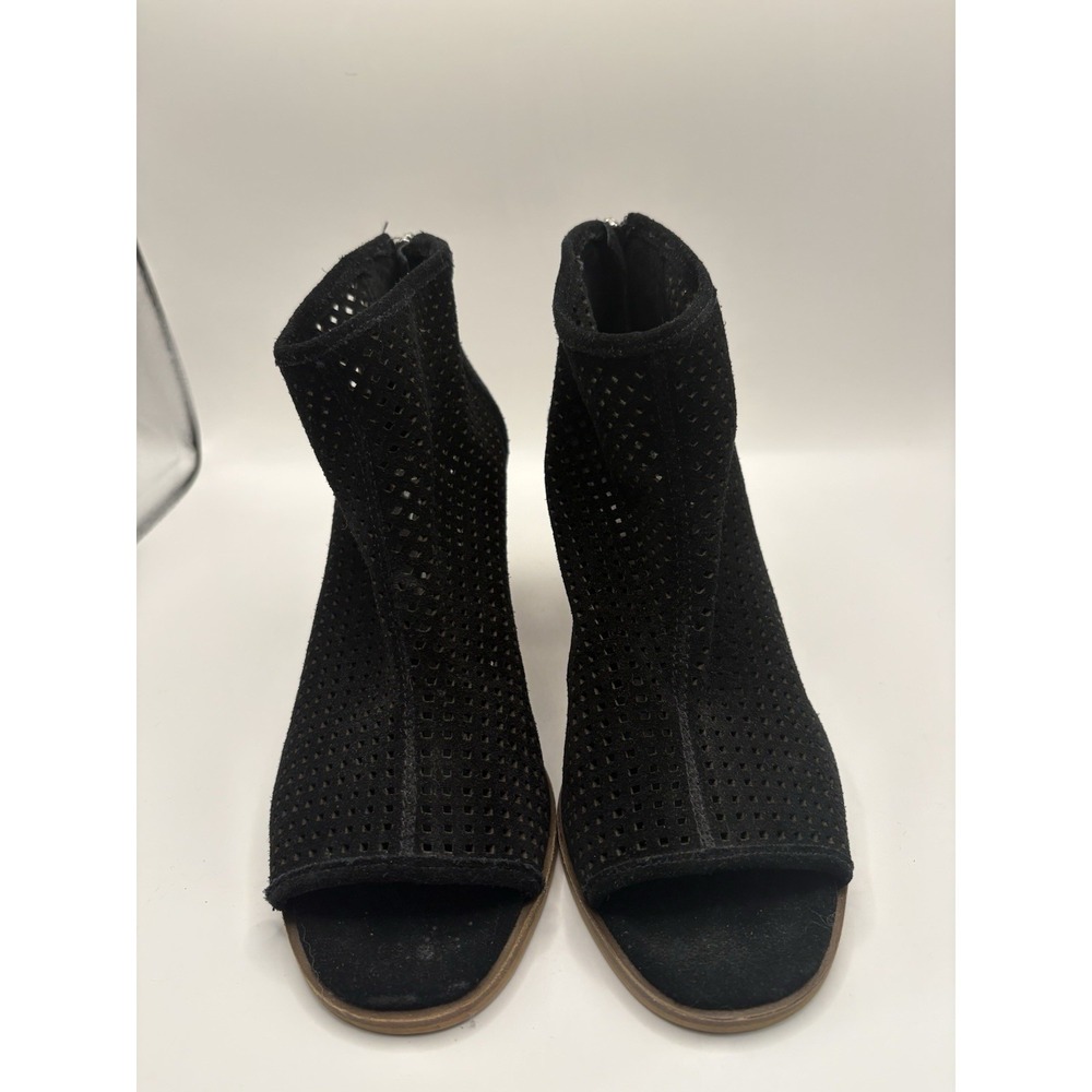 Vince Camuto Black Suede Peep Toe Booties  Size 7 Very Nice Heel
